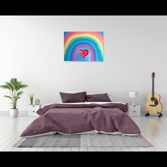 Rainbow Heart Painting Abstraction Acrylic Arts - Picture 5 of 11